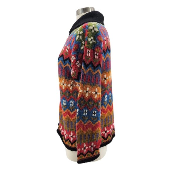 Planet Earth Sweaters Womens Medium Cardigan Llama Floral Multicolor Knit Zipper - Picture 3 of 8